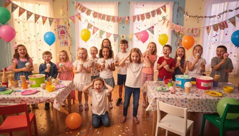 Children holding cones of ice cream at a party