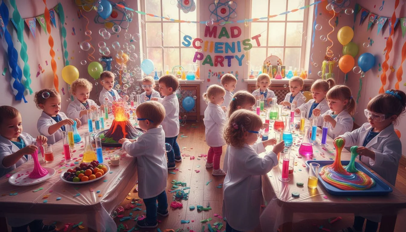 Children gathered around a table watching an indoor science experiment